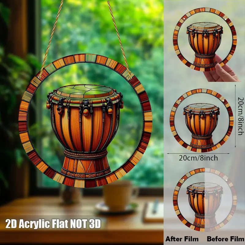 1pc Vintage Style Acrylic Drum Shell Wall Hanging Decor Handcrafted Hardwood Multipurpose No Electri