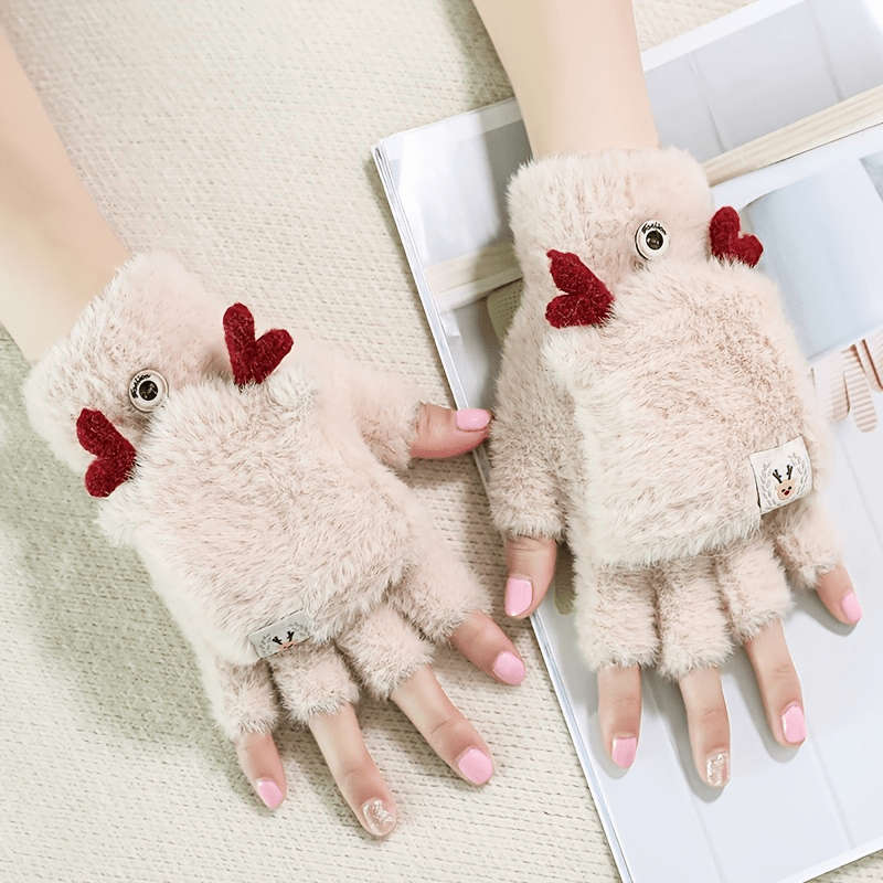 1 Pair White One Size Warm Gloves