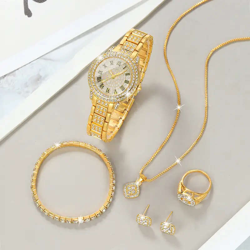 Elegant 1Piece Mscxdk Womens Round Quartz Watch And 6Piece Jewelry Set