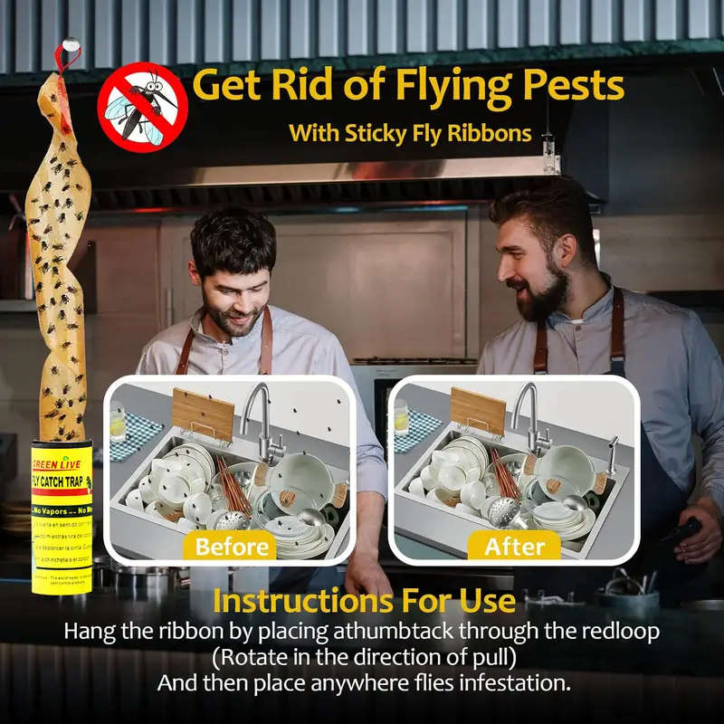 3-Piece Non-Toxic Sticky Fly Traps Heavy Duty Sticky Insect Catcher Reel With Hanging Loop