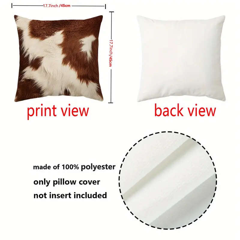 2 Piece Vintage Farmhouse Cowhide Faux Fur Throw Pillow Covers, 45.72 x 45.72 cm