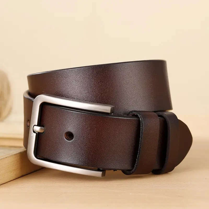 Men's Cowhide Belt, Men's Buttoned Leather Belt