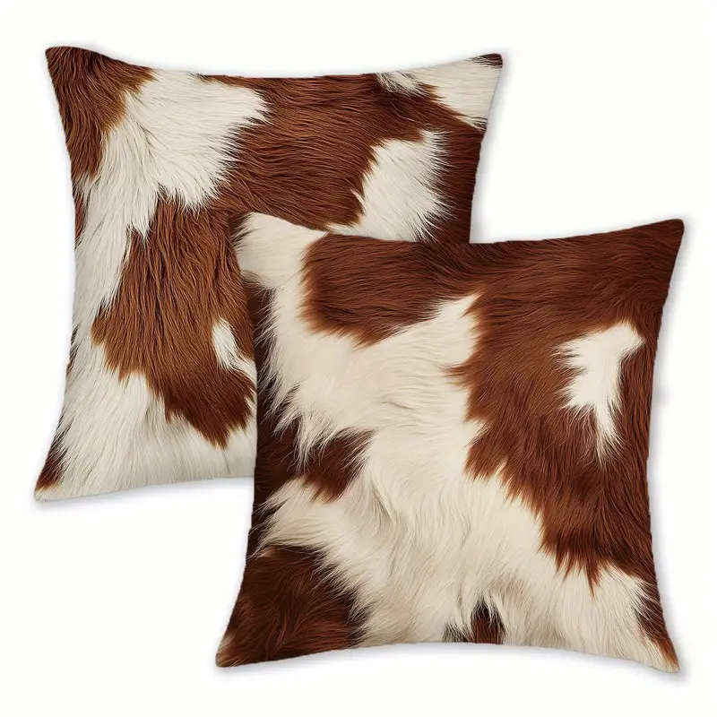 2 Piece Vintage Farmhouse Cowhide Faux Fur Throw Pillow Covers, 45.72 x 45.72 cm