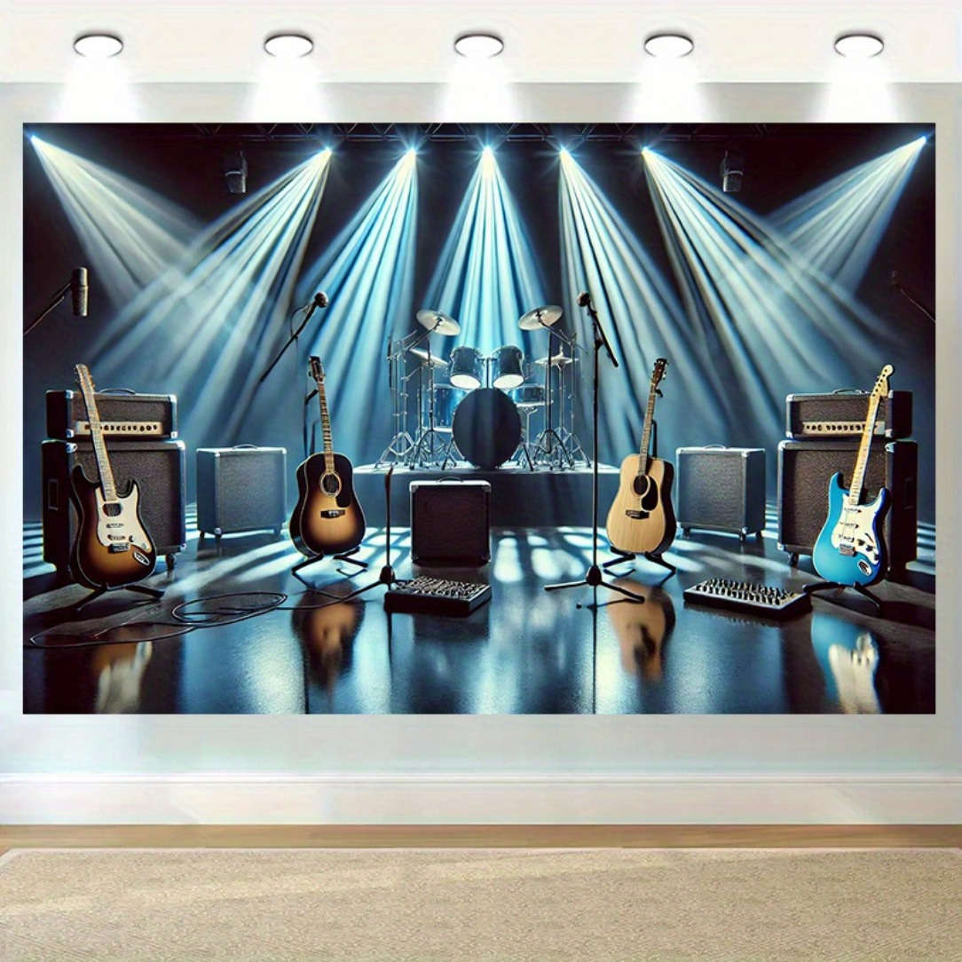 1pc  Rock Band Polyester Party Banner Music Stage Instruments Backdrop for Room Decor Studio