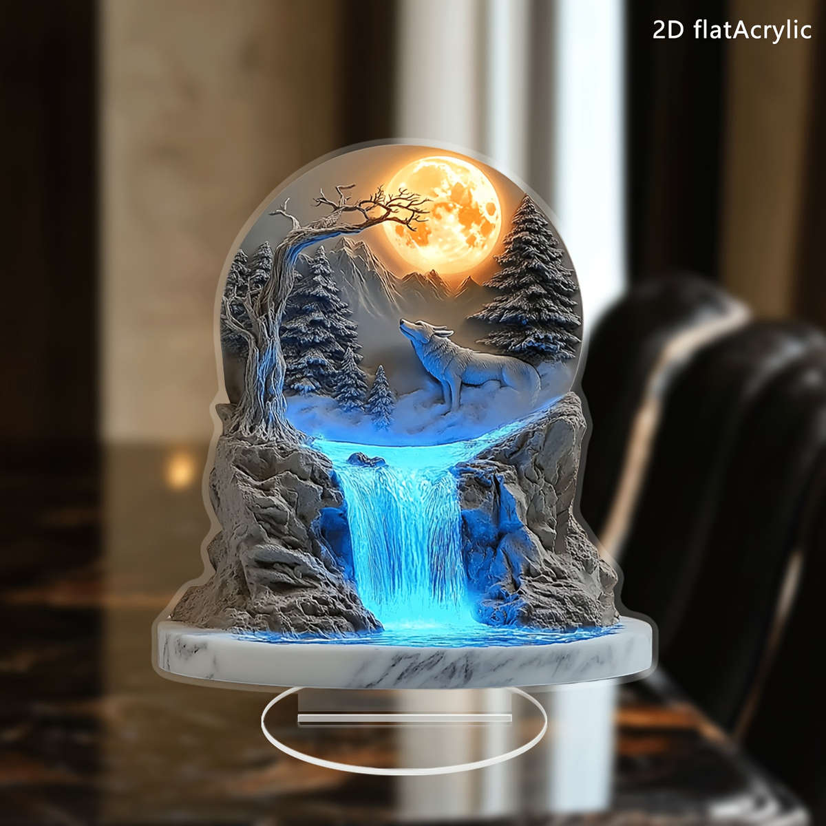 1pc 2D Flat 1 wolf howling during a full moon