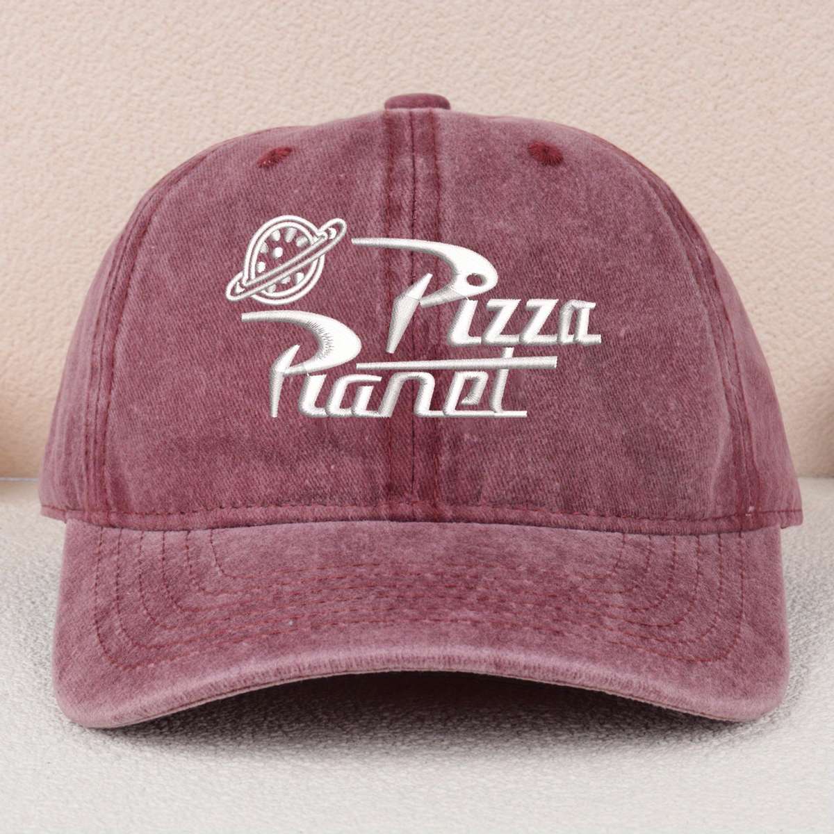 1pc Adjustable VERG Pizza Planet Embroidered Baseball Cap Sun Protection Washed Gray Polyester U