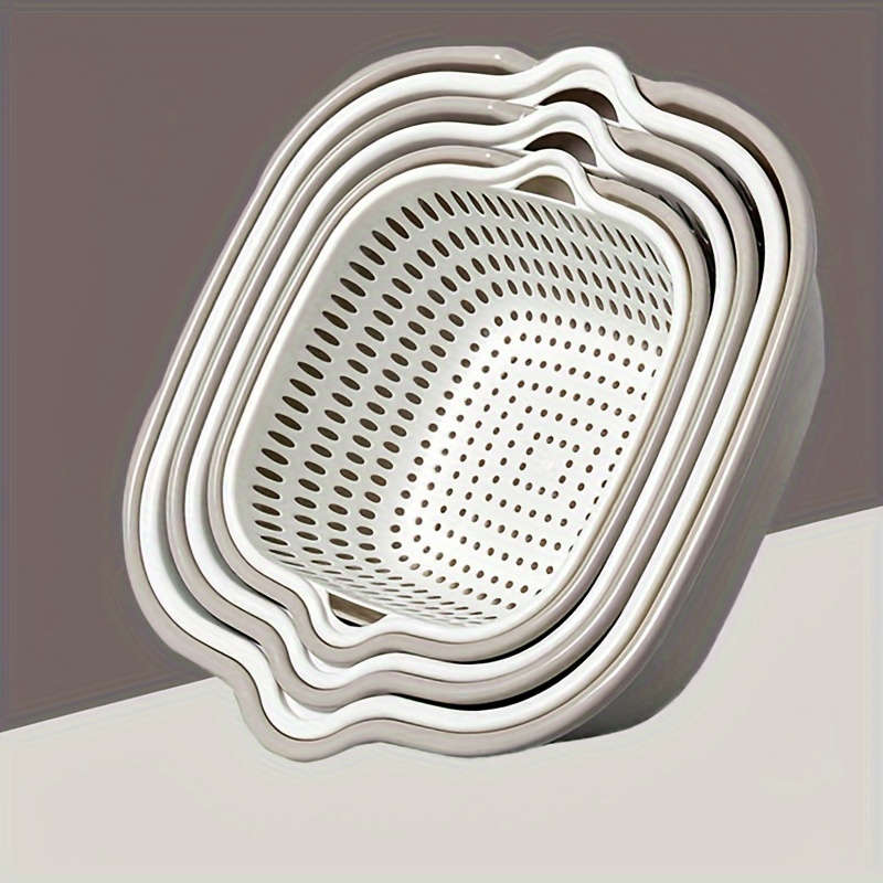 6pcs Set Foldable Double Layer Drain Basket Set Reusable PP Plastic Filter for Washing Veget