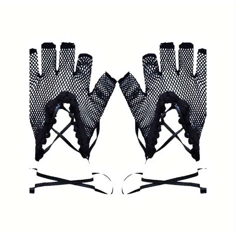 1 Pair Black Hollow Mesh Half Finger Gloves