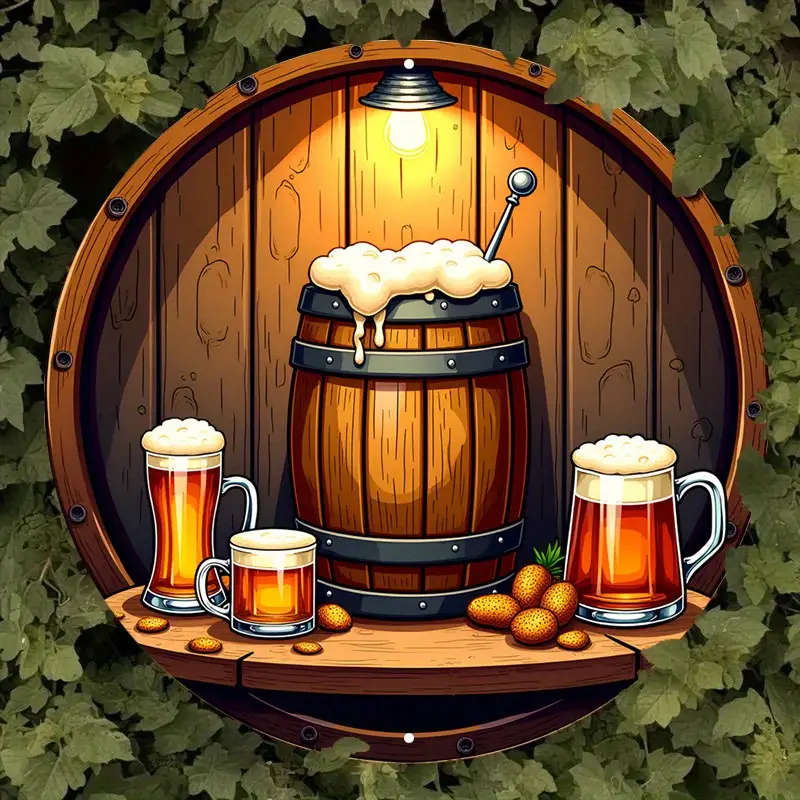 1pc Vintage Beer Barrel Round Aluminum Sign Rustic Metal Wall Art