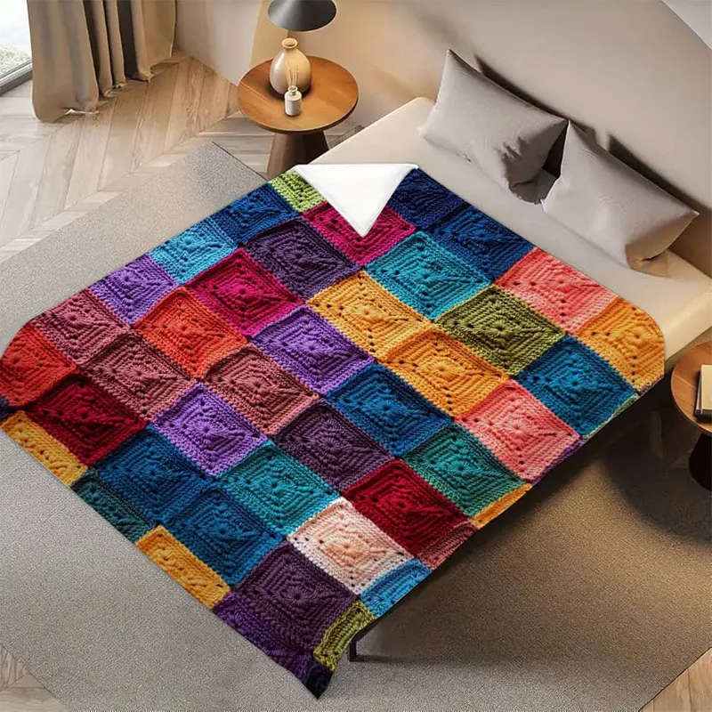 1 Brightly Colored Crochet Printed Flannel Blanket 150*200CM