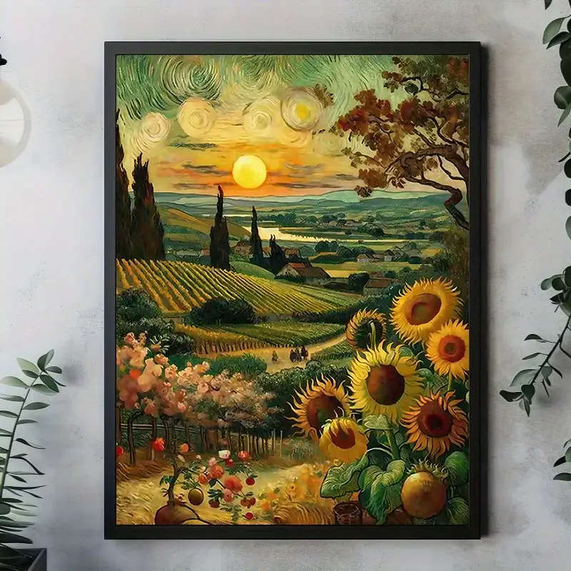 1 Piece Van Gogh Sunflowers & Sunset Frameless Canvas Print - Modern Classic Art Deco