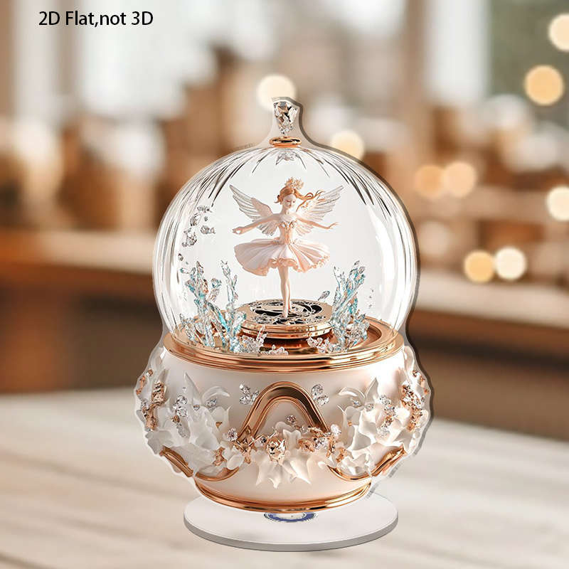 1pc 2D Flat   Rotating Acrylic Music Box with Dancing Angel or Ballet Dancer Elegant Rose