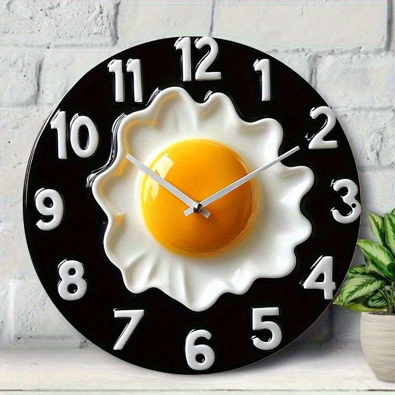 1pc 2D Flat 2D Flat Design Wooden Wall Art Breakfast Theme with Black Background Not real clock
