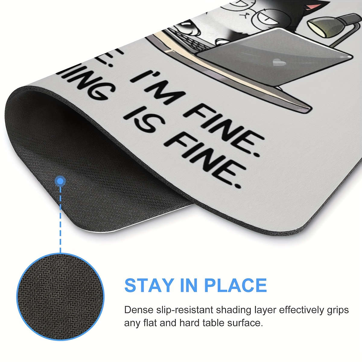 Funny Black Cat Mouse Pad With It'S Fine I'M Fine Design 9.45X7.9 Inch Non-Slip R