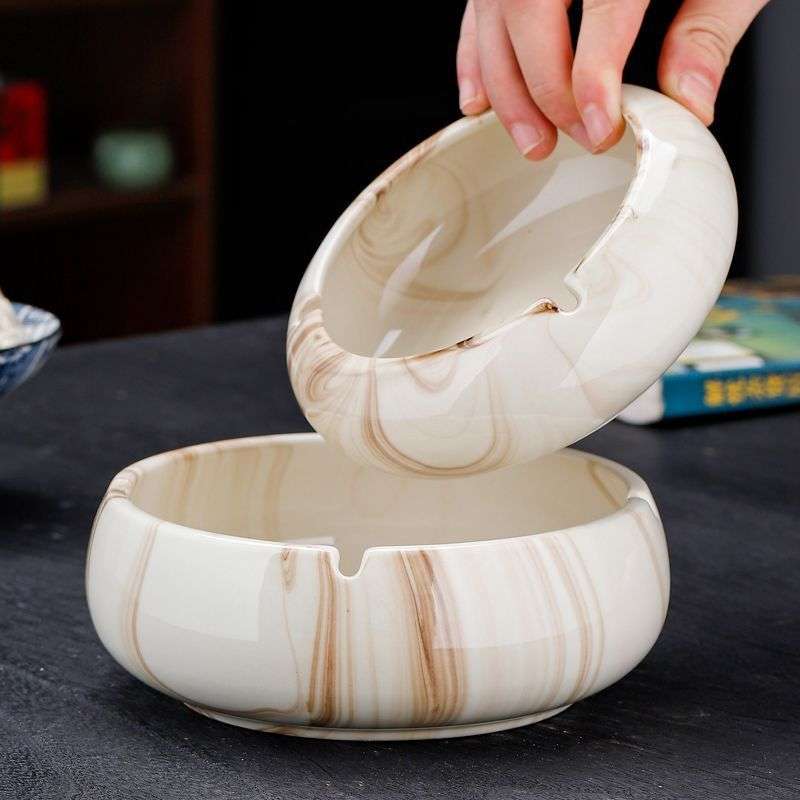 1pc Luxury Marbled Ceramic Ashtray Elegant White Brown and Beige Design with Glossy Finish Ide