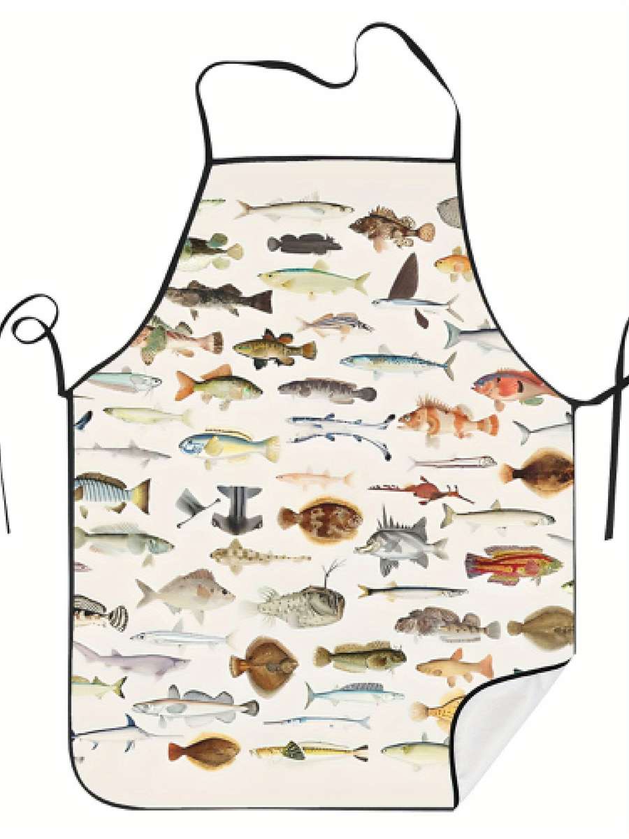 1pc Humorous Apron Featuring a Fish Chart for Cooks in Restaurants.