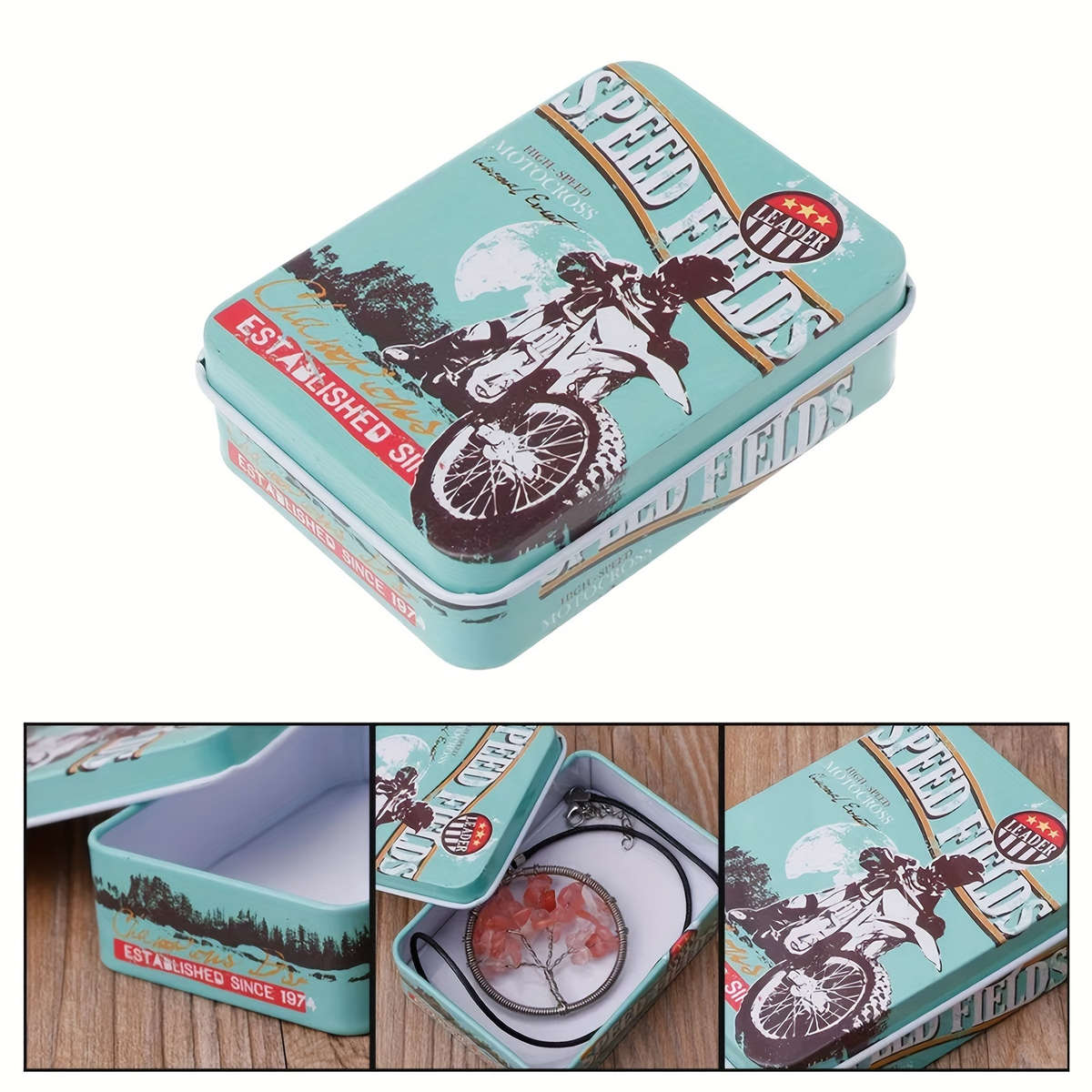 1pc Rectangular Iron Box Cartoon Mini Card Holder Hairpin Jewelry Storage Retro Design Bohemian