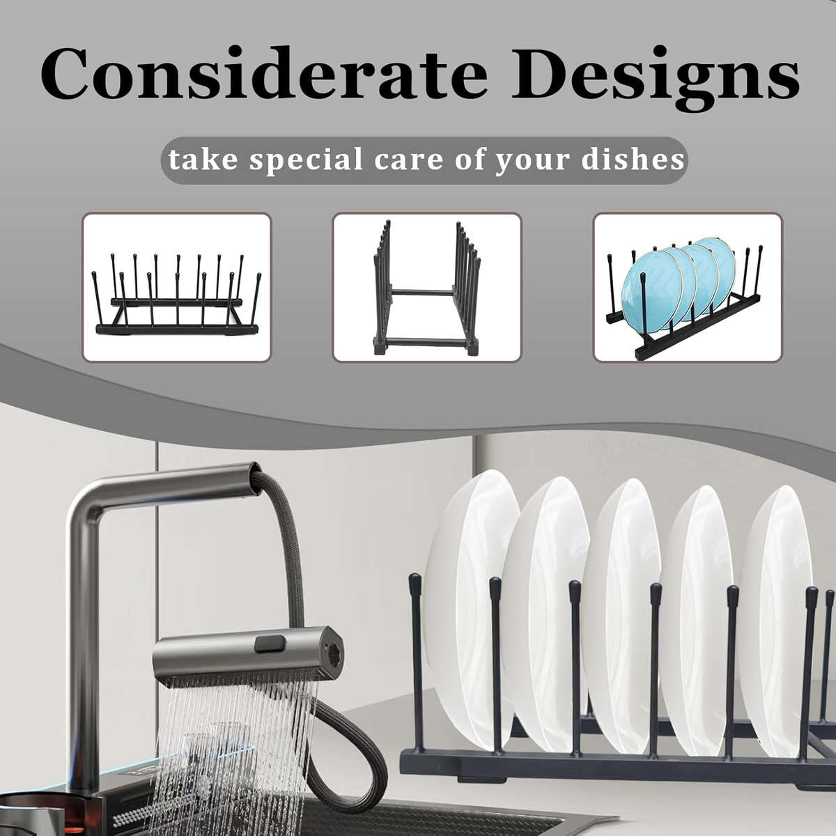 1 Set Space-Saving Kitchen Counter Dish Rack with Baseball Cap Display Durable Black Metal an