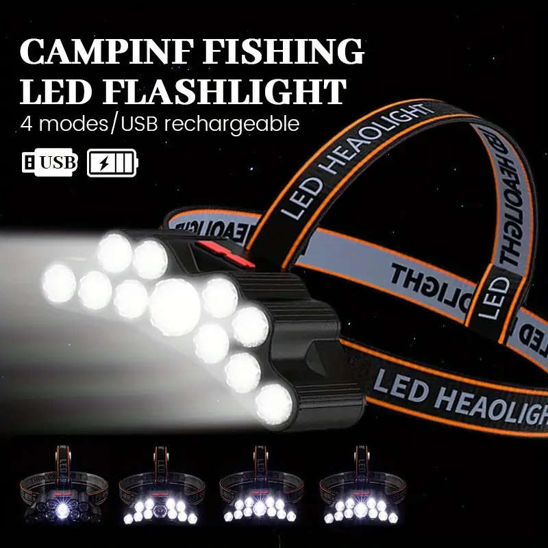 11 LED Super Bright USB Rechargeable Headlamp with 4 Modes