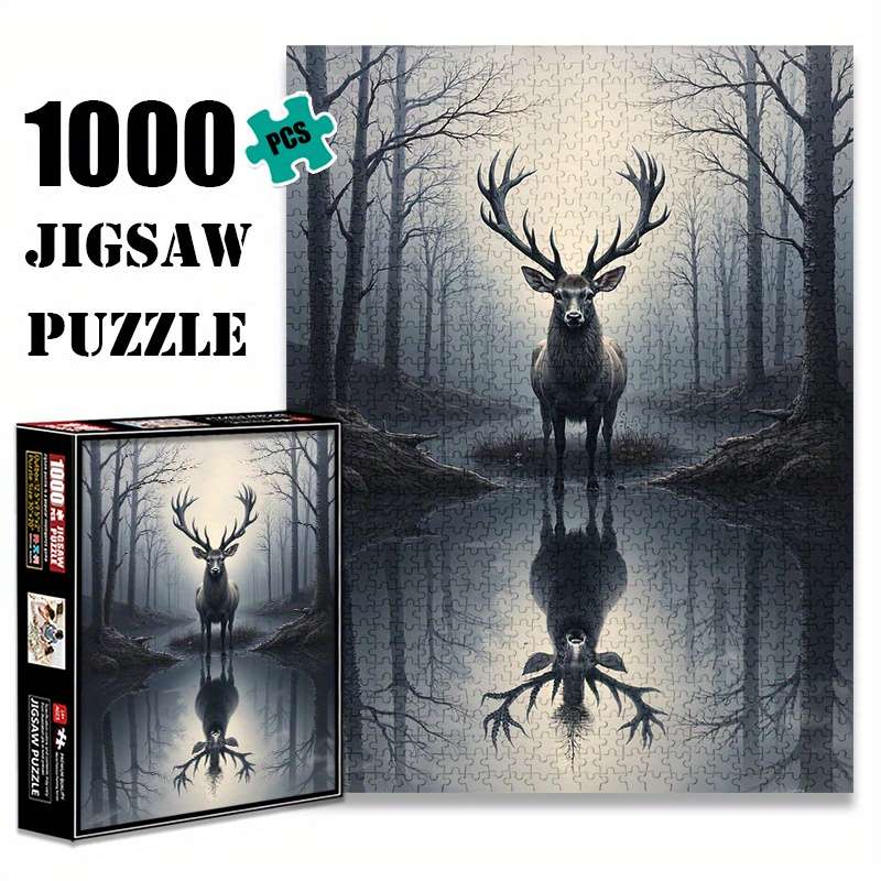 1000pcs Elk Reflection Paper Puzzle Large Challenging DIY Jigsaw Game for Adults