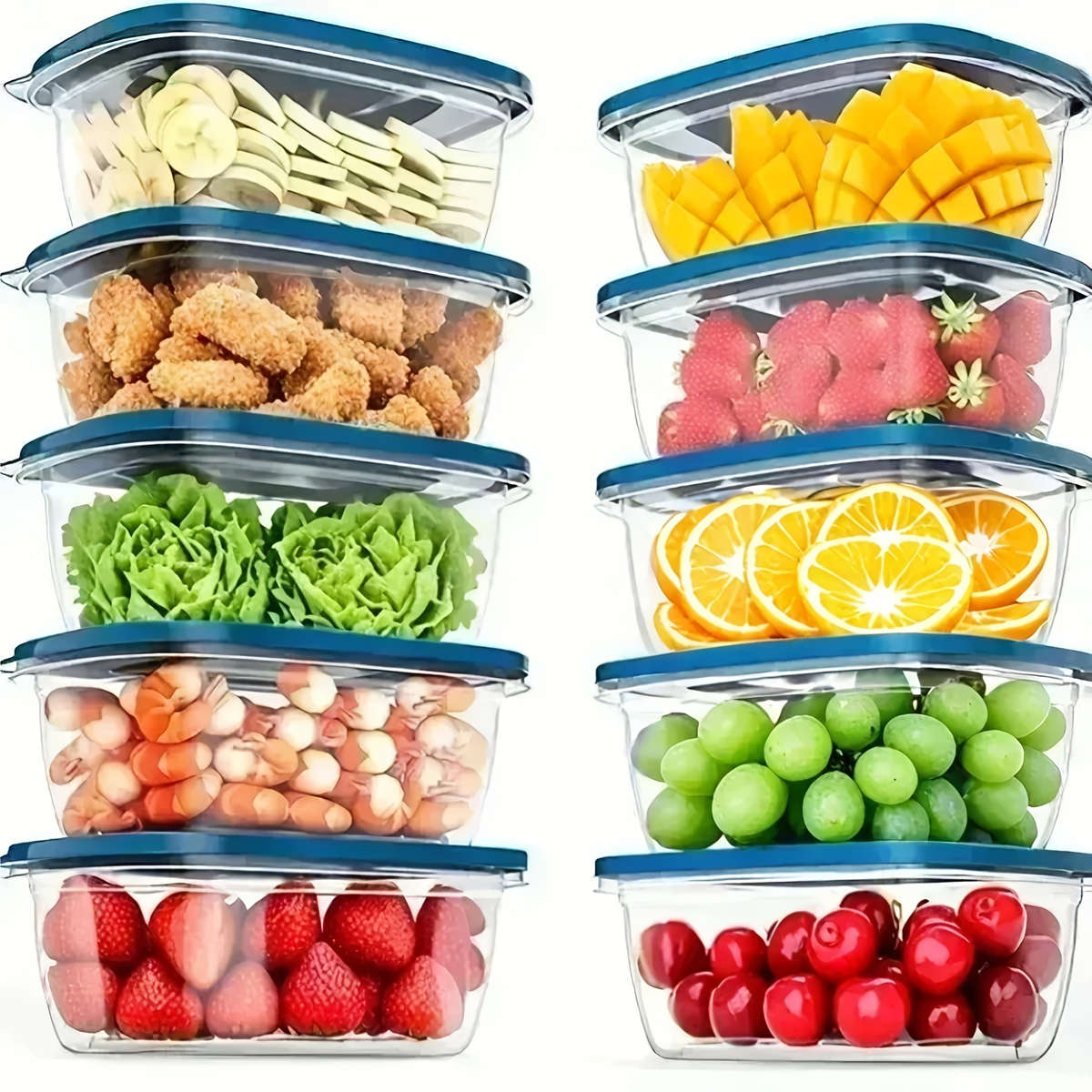 10pcs Stackable BPA-Free Plastic Food Storage Containers Set Square Lunch Boxes with Flip Top