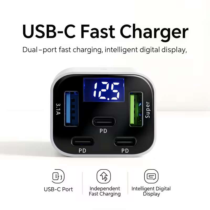 30W PD Car Charger With 5 Quick Charging Ports