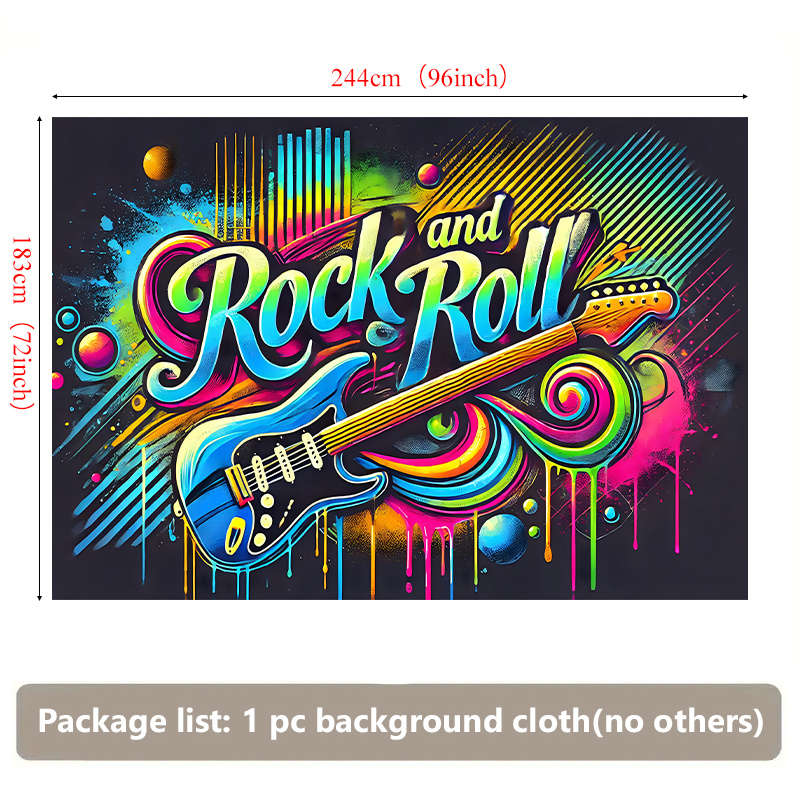 1pc Rock and Roll Vibrant Energy Polyester Backdrop Banner 243.84x182.88cm Wall Decor with Electr