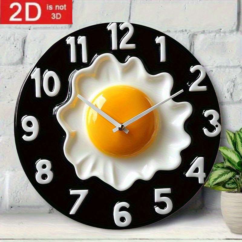 1pc 2D Flat 2D Flat Design Wooden Wall Art Breakfast Theme with Black Background Not real clock