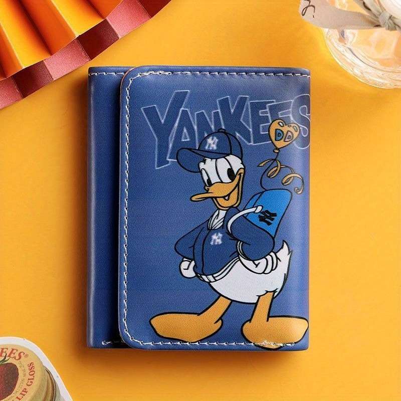 Disney Mickey Mouse Cartoon Wallet Short Three-Fold Coin Purse Id Card Holder Pu Mater