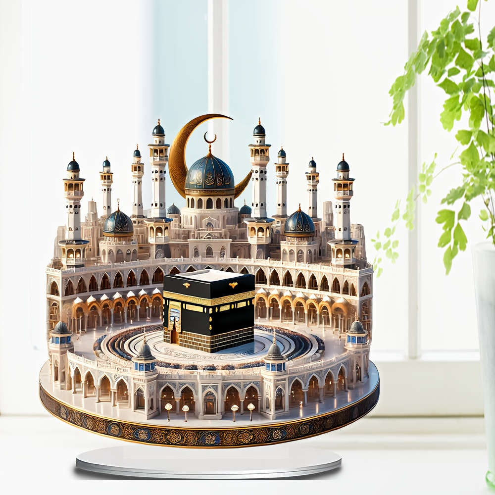 1pc 2D Flat  Bohemia Style Crystal Mosque Desktop Decoration Intricate  Acrylic Islamic Archite