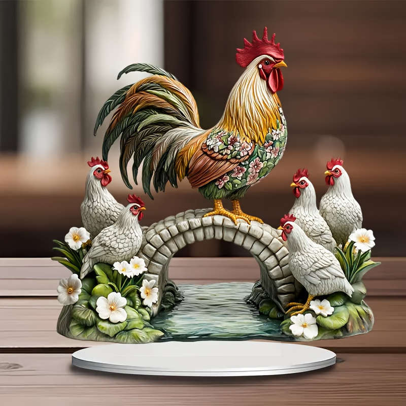 1pc 2D Flat   Bohemian Style Acrylic Rooster and Hen Decoration  Desktop Display with Fl