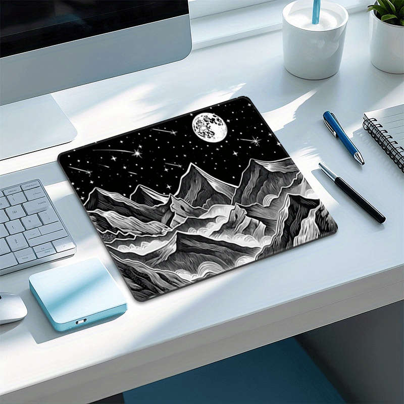1pc Unique Small Square Mouse Pad Featuring a Moonlit Night Sky And Mountain Design Perf