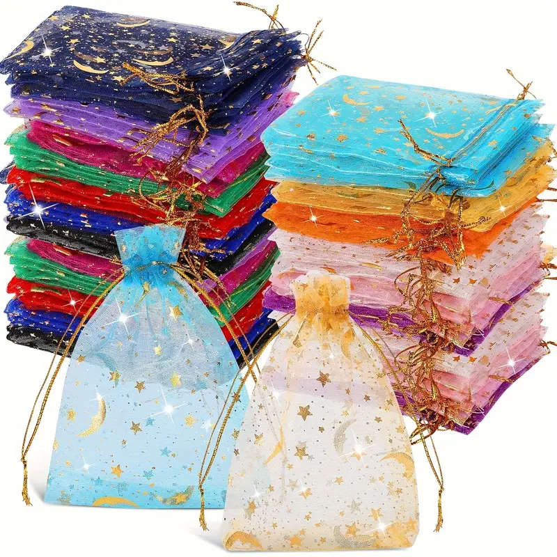 50 Moon and Star Transparent Hard Mesh Drawstring Bag