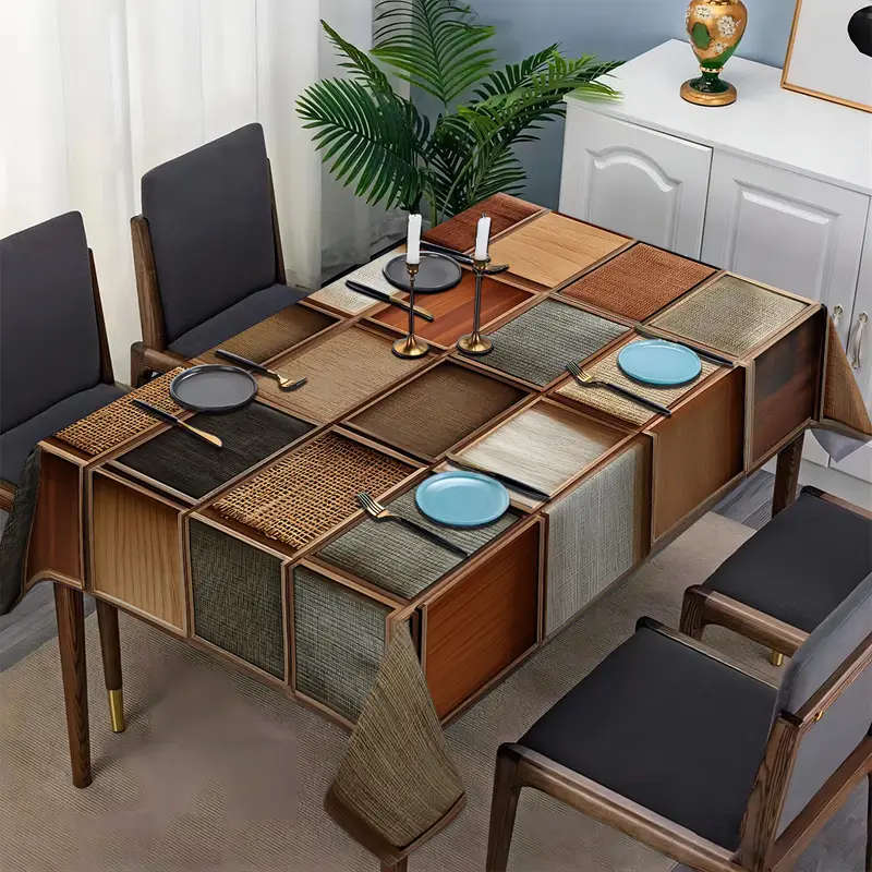 1 Piece Of High Quality Irregular Geometric Wood Grain And Pattern Tablecloth 140*140cm