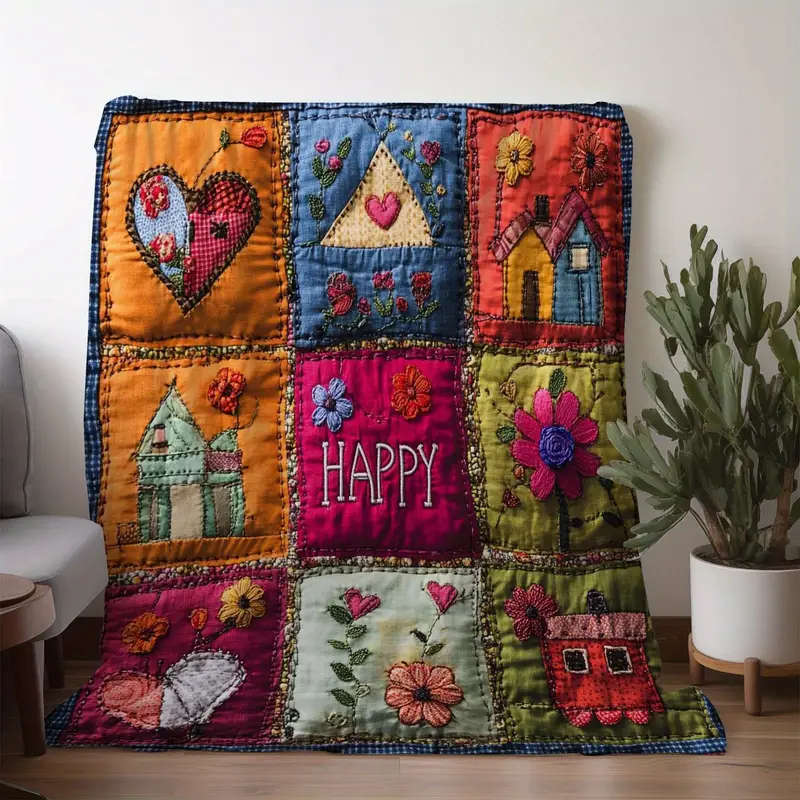Throw Blanket With Heart And Floral Patchwork Design 130*150cm