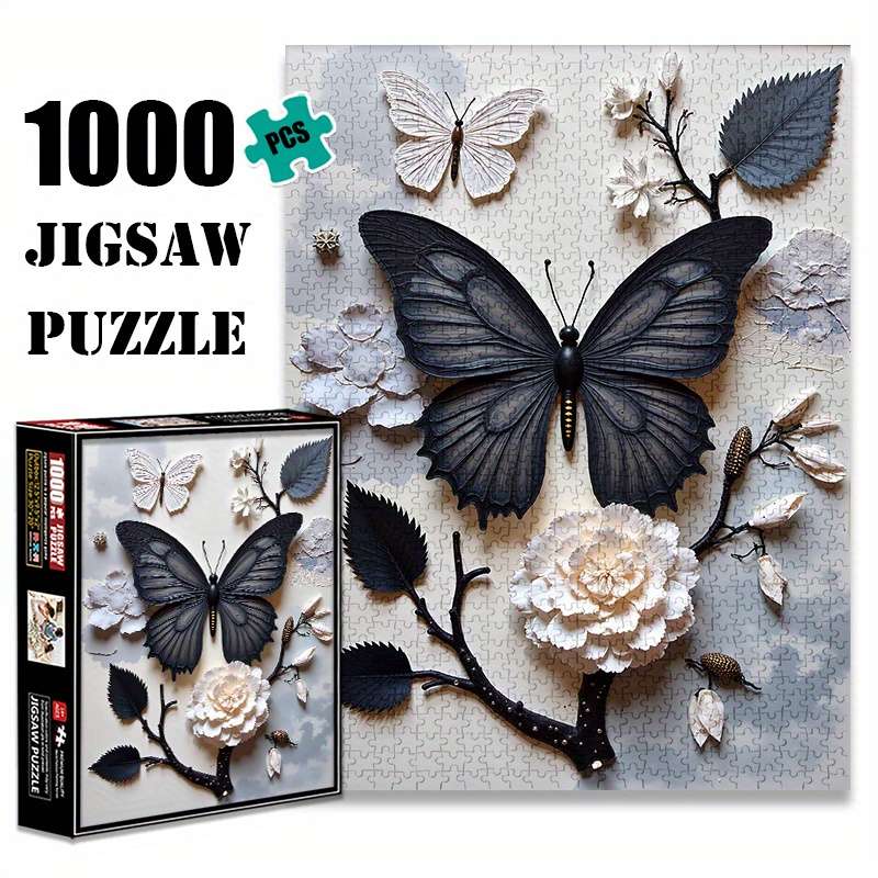 1000pcs Black Butterfly Jigsaw Puzzle Large Size Waterproof Scratch-Resistant Pa