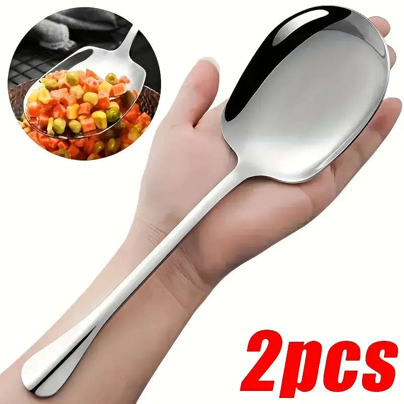 2 Extra Large Stainless Steel Long Handle Serving Spoons