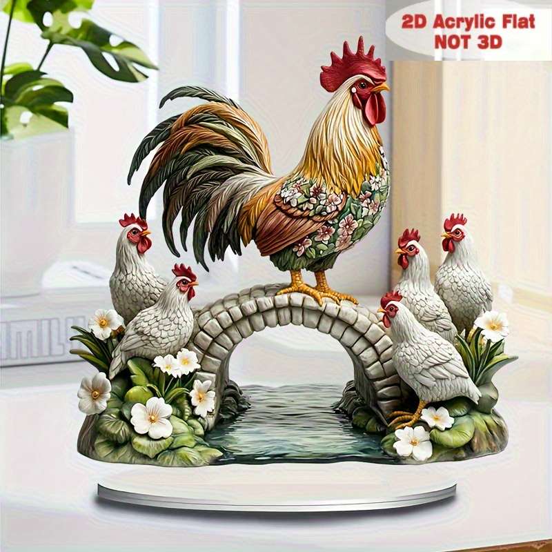1pc 2D Flat   Bohemian Style Acrylic Rooster and Hen Decoration  Desktop Display with Fl