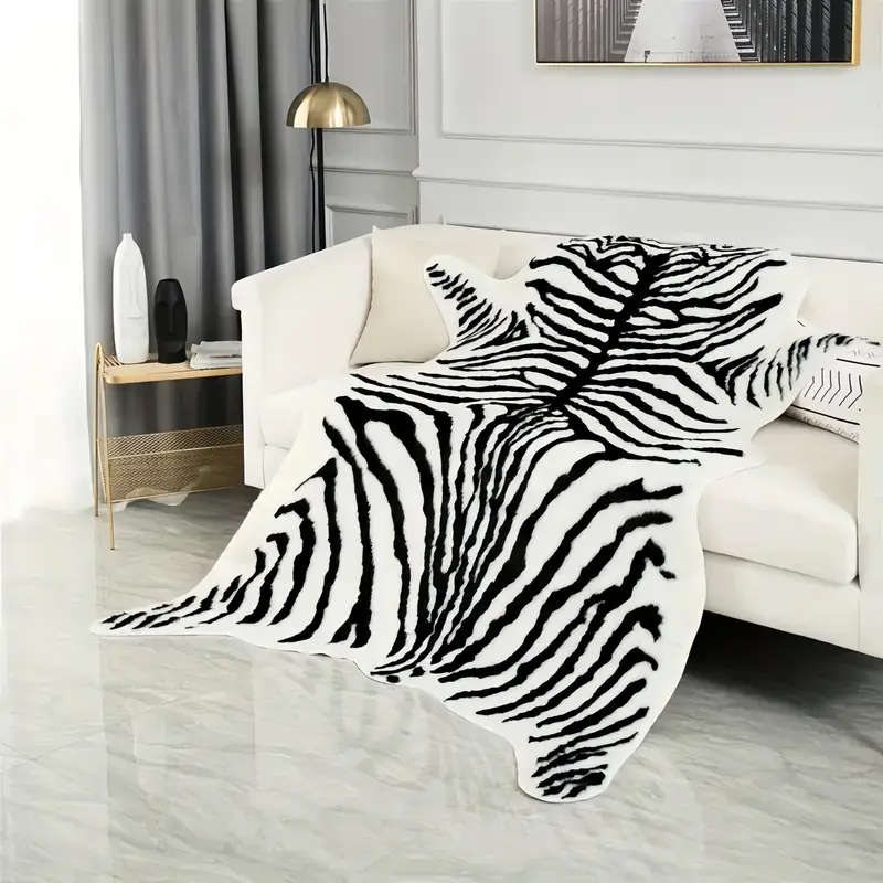 Large Zebra Print Velvet Area Mat - Soft, Washable, Non-Slip, Suitable for Living Room