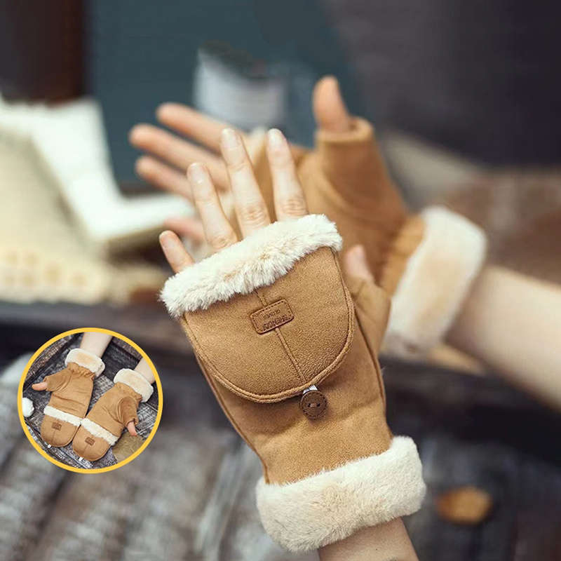 1 Pair Khaki Warm Gloves