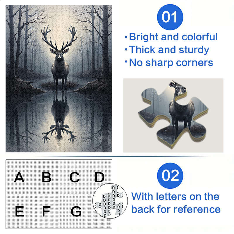 1000pcs Elk Reflection Paper Puzzle Large Challenging DIY Jigsaw Game for Adults