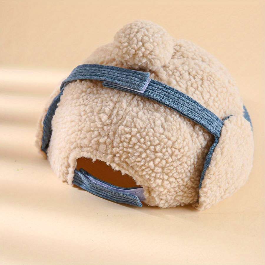 Unisex Winter Warm Fleece-Lined Baseball Cap Cartoon Themed Ear Warmer Knit Polyester Fabric