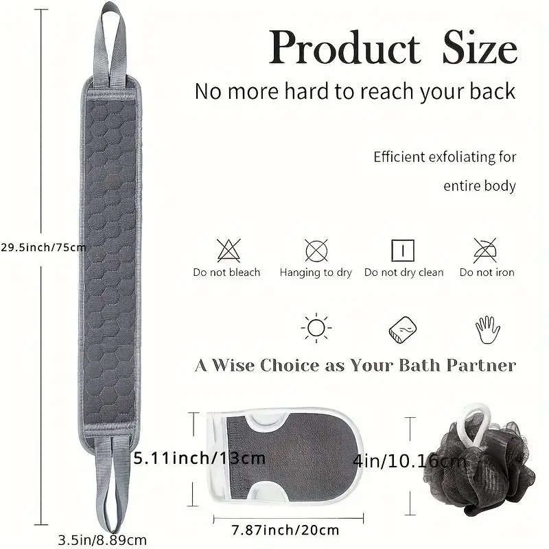 3pcs Exfoliating Bath Set Loofah Sponge Bath Glove and Scrub Towel  Full Body Scrubber