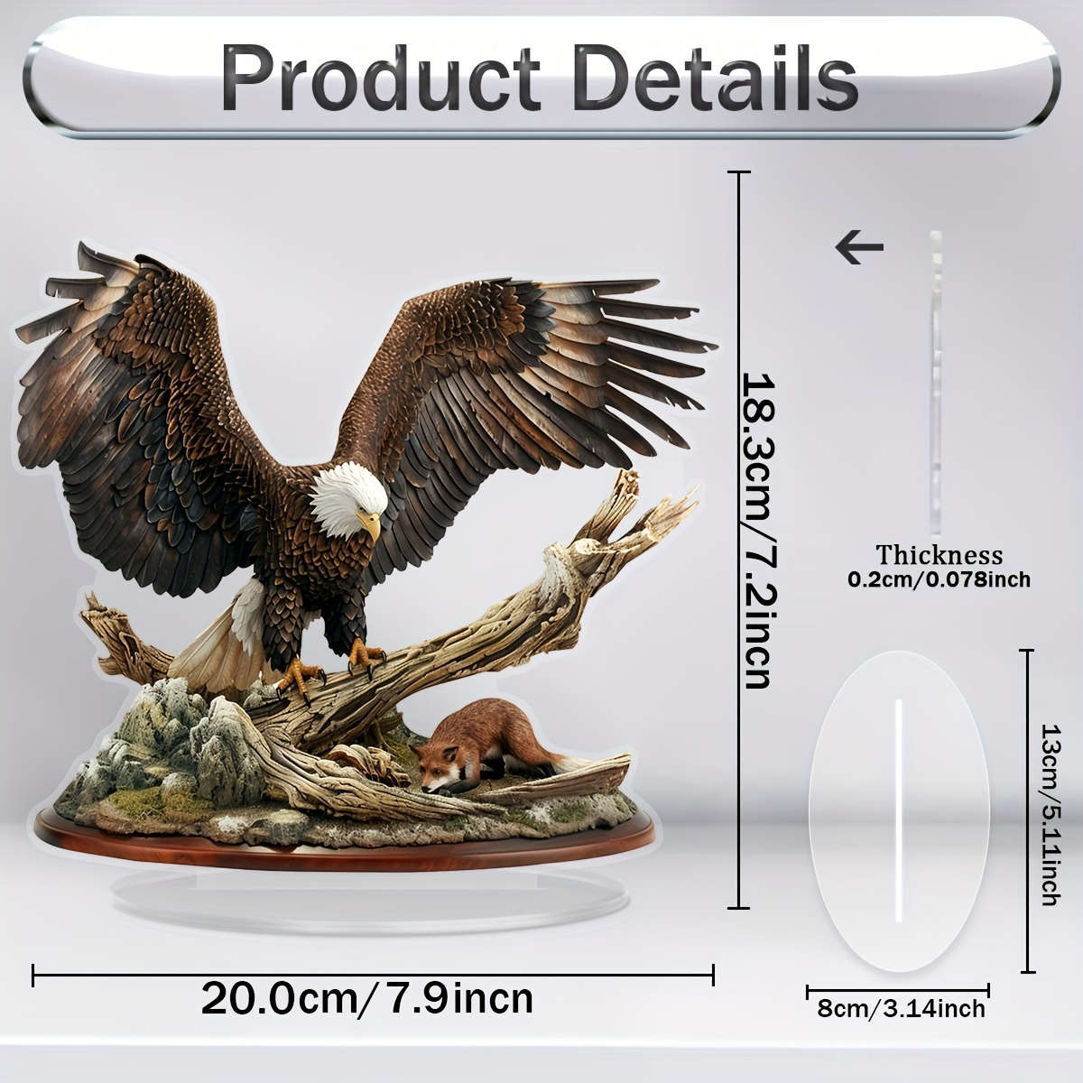 2D Flat Boho Acrylic Eagle Decor with Mountain Forest Base Majestic Eagle Perched