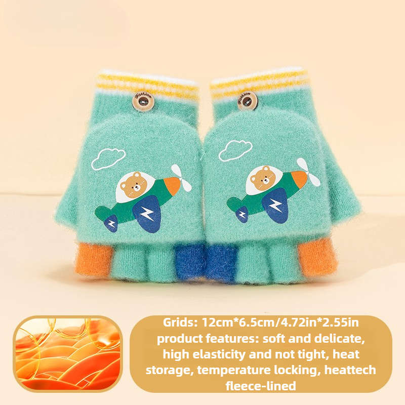 1 Pair Dark Blue Flexible Half Finger Flip Cover Warm Gloves