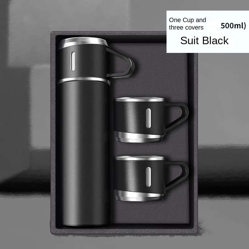 Set of 3 Vacuum Flasks Including a 500ml/16.9oz Thermal Mug for Business Use Made of Stainless Steel