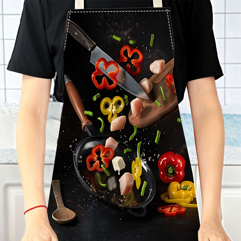 1pc Large Linen Kitchen Apron with Vibrant Red Pepper Vegetable Print Durable Washable Ad