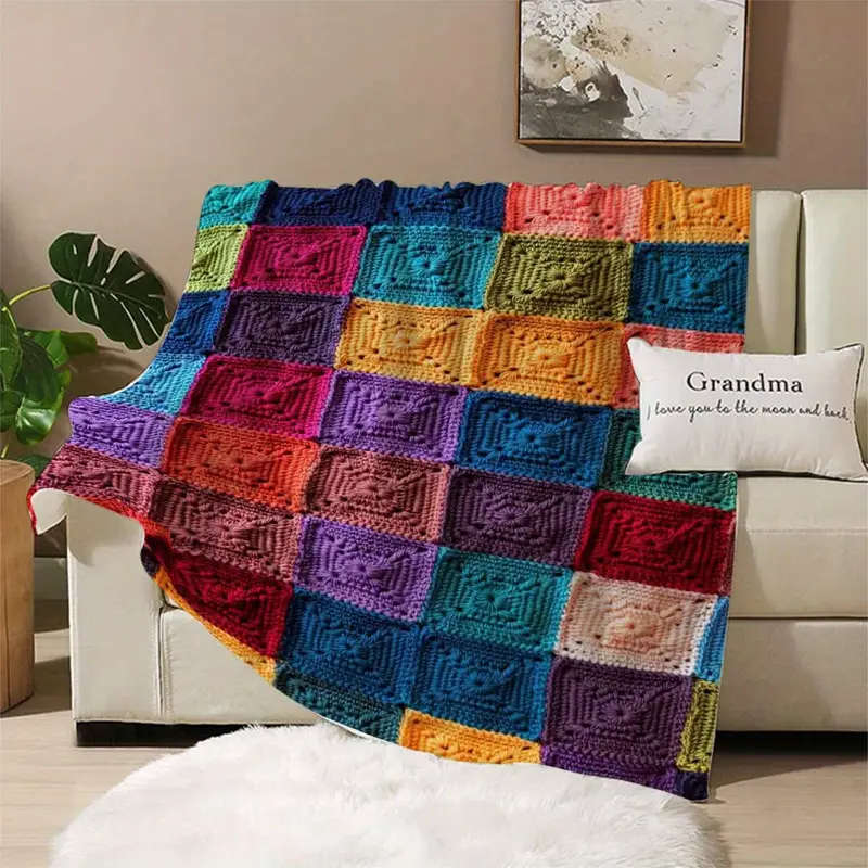 1 Brightly Colored Crochet Printed Flannel Blanket 150*200CM