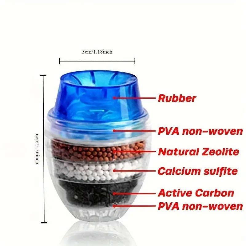 1pc 5-Layer Activated Carbon Faucet Water Filter Universal Thread Uncharged Home Purification Device