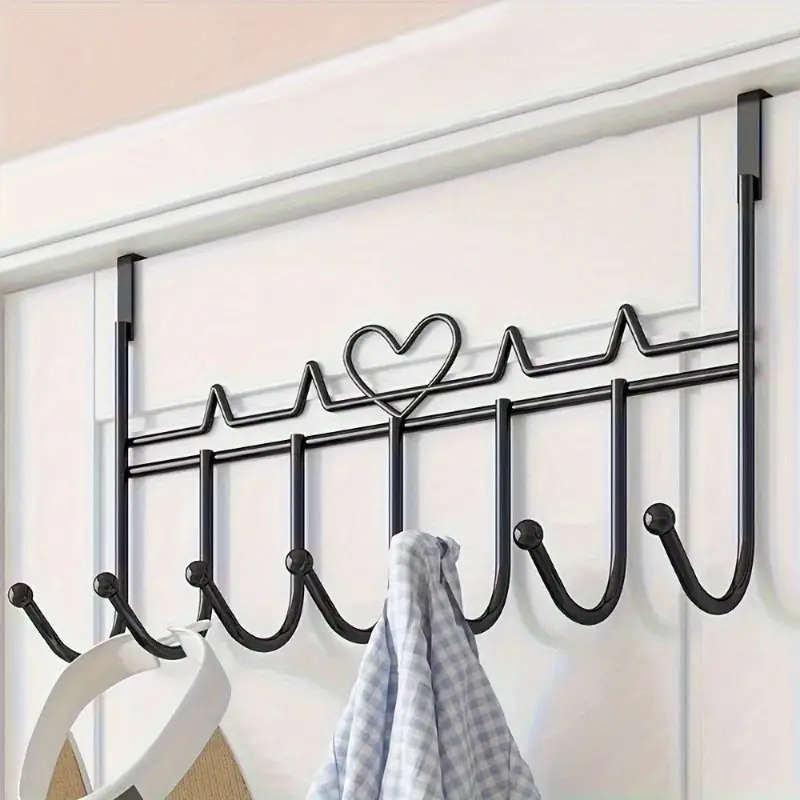 1pc 7-Hook Over-the-Door Organizer Rack Space-Saving Metal Storage for Towels Clothes Hats More Easy